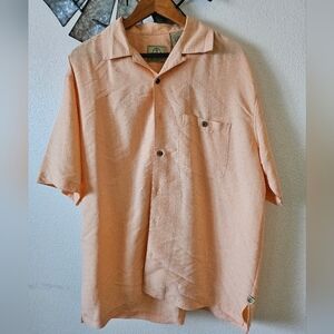 Joe Marlin Shirt Mens L Peach Orange  Hawaiian Camp Shirt XL.